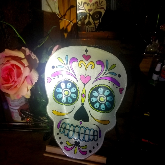Candy skull dia de los muertes display plate, dish,candy dish trinket plate - Picture 4 of 5